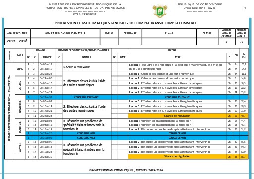 MATHS Générales 3 BT C TRANSIT CC
