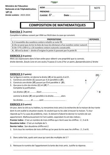 DEVOIR DE MATHS NIVEAU 6ième UP12 2022 BY TEHUA
