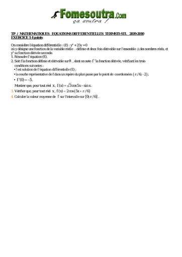 TP 10 équations différentielles maths niveau Terminale D