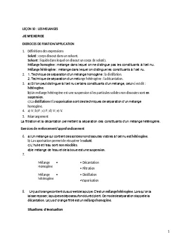 Leçon 10   Les mélanges (corrigés)