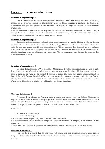 ELECTRICITE NIVEAU 6ième BY TEHUA