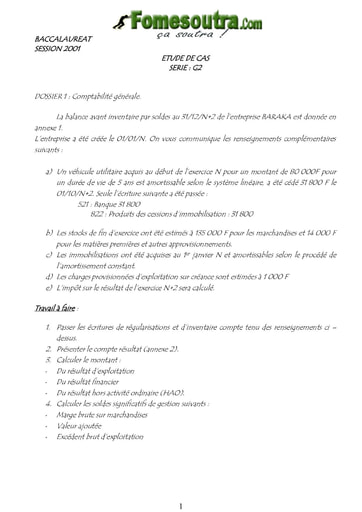 Sujet d'étude de cas Bac G2 2001