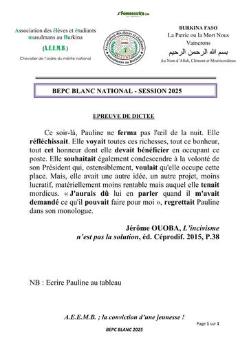 BEPC BLANC 2025 DICTEE BURKINA FASO BY TEHUA