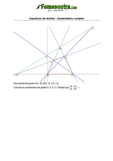 Equations de droites: Quadrilatère complet - Maths niveau 2nd C