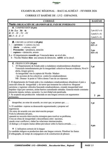 BAC BLANC 2026 DRENA ABOISSO SUJET LV2 ESPAGNOL SERIE A (BAREME) by TEHUA