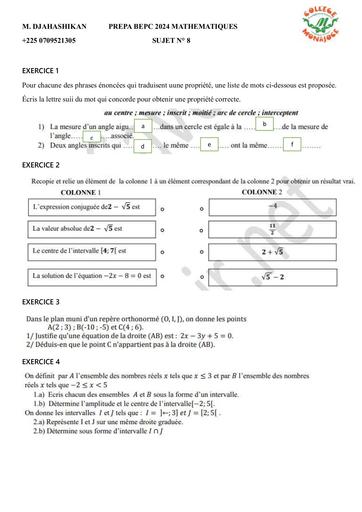 SUJET 8 MATHS PREPA BEPC 2024 C MONAJOCE by DJAHASHIKAN