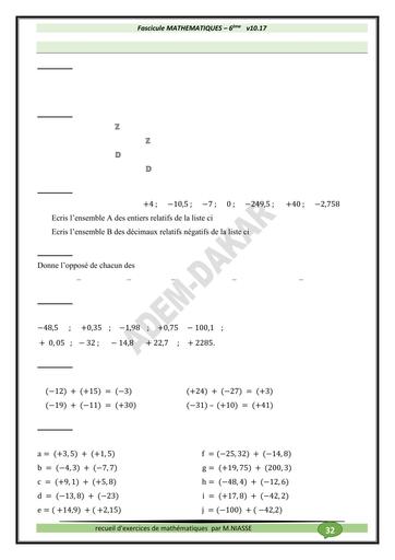 Fiche TD maths 6iem nombres decimaux rélatifs by Tehua