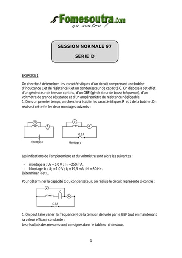 Sujet de Physique-Chimie BAC D 1997