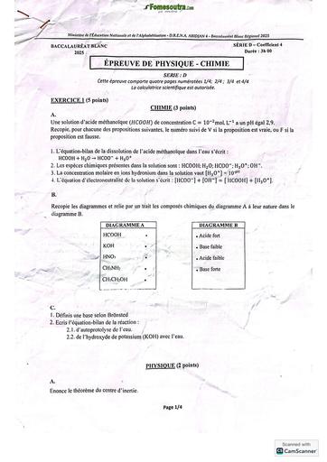 Bac blanc régional 2025 dren Abidjan 4 PHYSIQUE CHIMIE SERIE D SUJET BY TEHUA