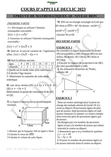 COURS D'APPUI LE DECLIC MATHS 3ième N°18 BY TEHUA