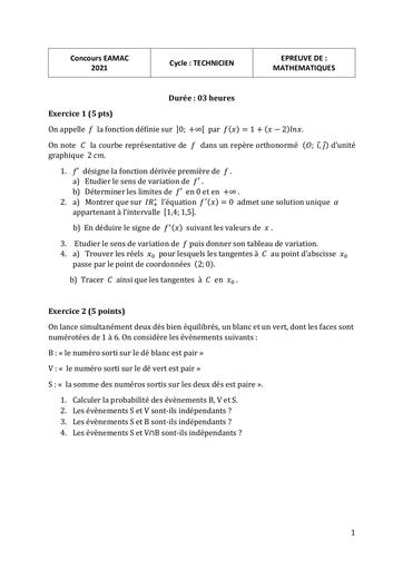 EAMAC sujet 2021 Maths Technicien By inyass