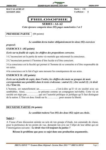 BAC BLANC 2024 PHILO SERIE CD SUJET DIVO By TEHUA