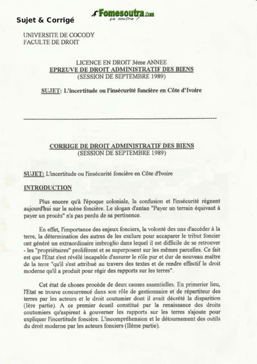 Sujet et corrigé de l'épreuve de Droit Administratif des Biens - Septembre 1989