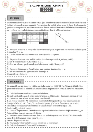 Compil d'anciens sujets de Physique-Chimie BAC D 2000-2020