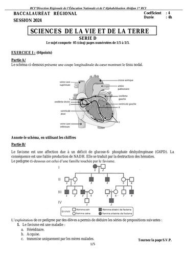 Sujet Examen Bac blanc 2024 SVT D Dren Abidjan 1 by Tehua
