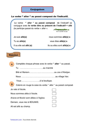 Le verbe ‘’ aller ‘’ au passé composé de l’indicatif - Cours CE1