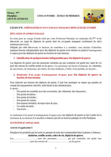 AP 5ème L8 Aménagement des espaces pour les déplacés de guerre