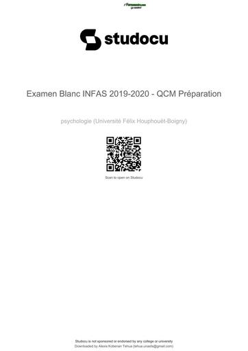 INFAS Examen Blanc INFAS 2019 2020   Préparation Concours Santé BY TEHUA