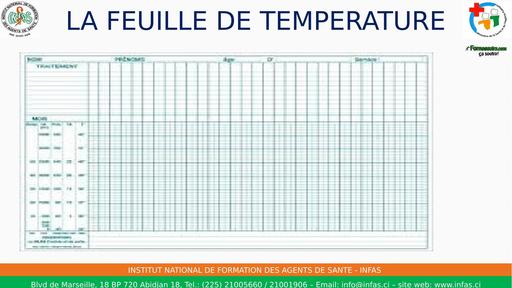 INFAS COURS SOINS INFIRMIERS AUXILIAIRES Feuilles de température et prise de constante by TEHUA