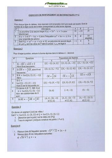 Sujets de mathématiques Première C Lycée Classique Abidjan 2021-2022