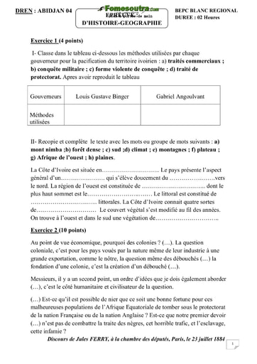 Sujet d'Histoire et Géographie BAC blanc regional 2021