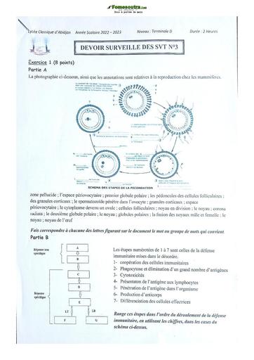 Sujet Prépas BAC SVT Lycée Classique Abidjan 2022-2023
