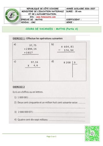 FICHE 3 MATHS CM2 partie A BY TEHUA