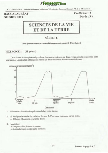 Sujet de SVT BAC C 2013