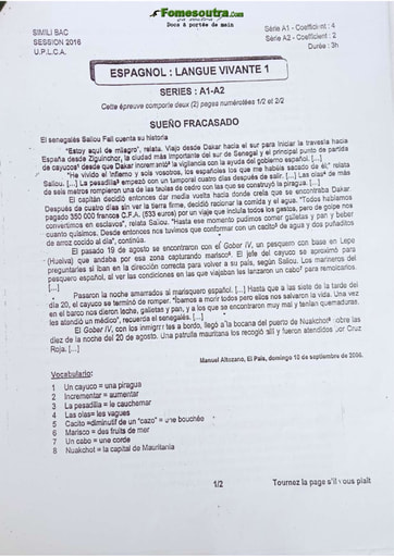 Sujet Espagnol LV1 BAC blanc 2016 série A1 et A2 - Lycée Classique d'Abidjan