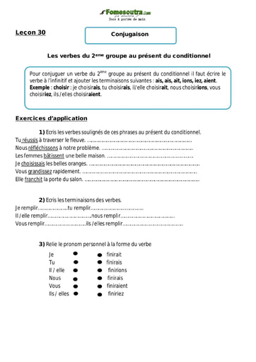 Les verbes du 2eme groupe au présent du conditionnel - Cours CM1