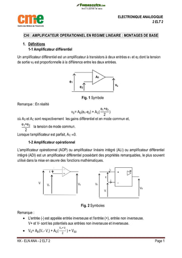 Cours sur l'amplificateur opérationnel en régime linéaire : montages de base