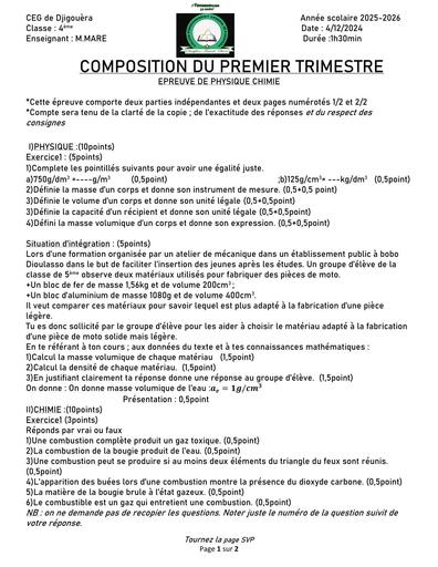 Composition du 1er trimestre PC  4ème By Tehua