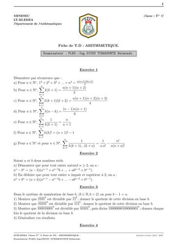 TD Maths ARITHMETIQUE Tle C&E by Tehua