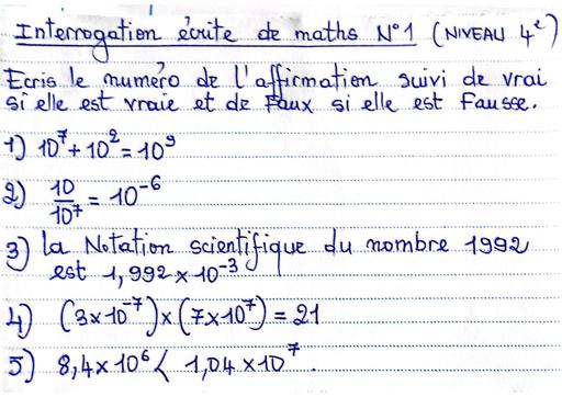 Interrogation écrite N°1 Maths niveau 4ieme 4 Collège moderne Merlan de paillet septembre 2025 by Tehua