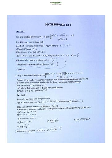 Sujets de Mathématique série C Lycée Classique d'Abidjan 2022-2023