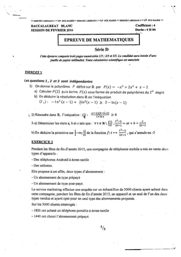 BAC BLANC LYCEE SAINTE MARIE SERIE D 2016