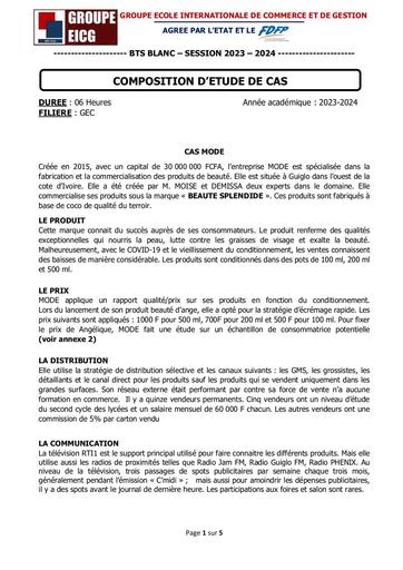 COMPOSITION D’ETUDE DE CAS GEC - SUJET GEC BTS BLANC By Ludov Ta'n
