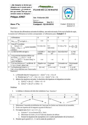 PREPA BAC 2024 Sujet Flash maths Tle A BY Tehua