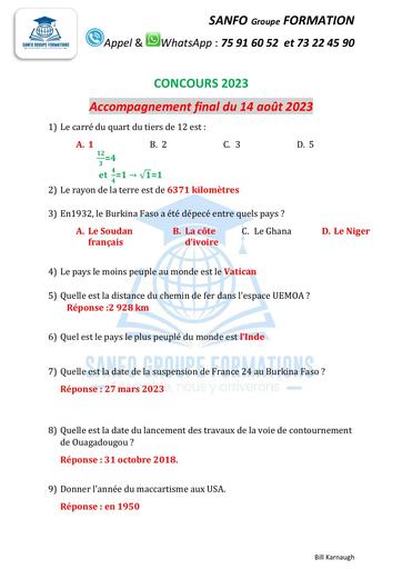 QCM concours Accompagnement final du 14 août 2023