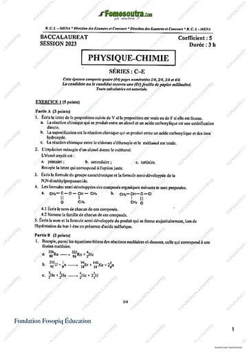 Sujet PC bac 2023 série C&E+barème ci
