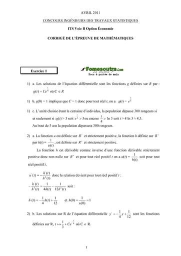 Corrigé Maths ITS B option Economie 2011 (ENSEA)