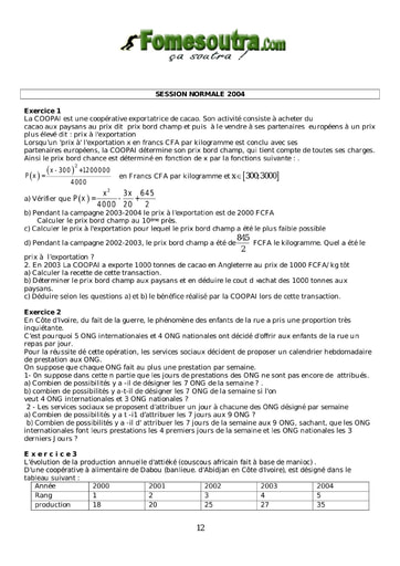 Sujet de Maths BAC G2 2004