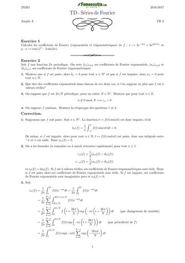 TD BTS MATHS ANALYSE SERIE DE FOURIER BY TEHUA