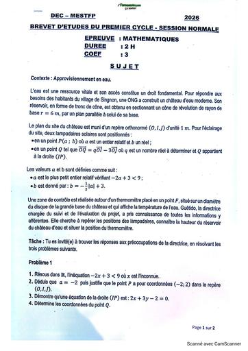 BEPC 2026 Maths Bénin Sujet By Tehua
