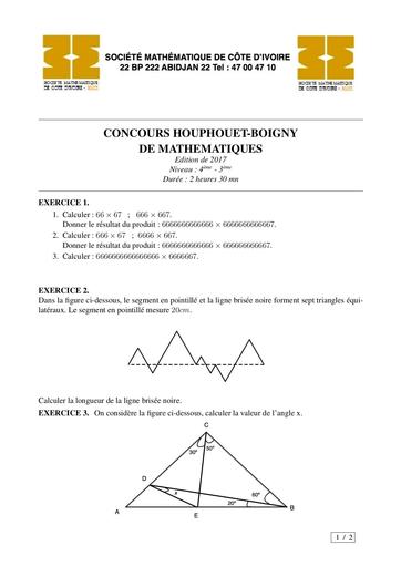 CONCOURS MATHS FHB 2017 niveau 4e-3e by DJAHA