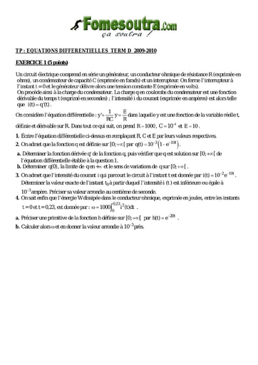 TP 5 équations différentielles maths niveau Terminale D