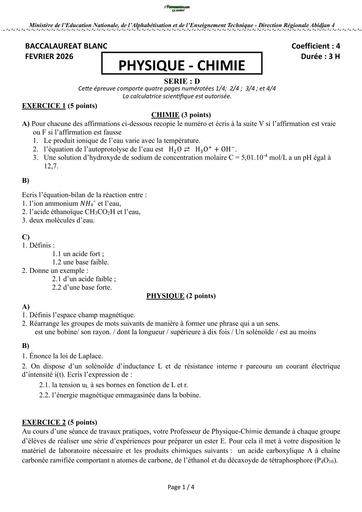 BAC BLANC 2026 PC SERIE D SUJET DRENA ABIDJAN 4 BY TEHUA