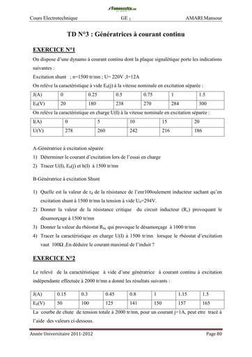 TD BTS electrotechnique Génératrices à courant continu 03 BY TEHUA