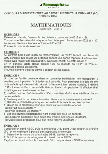 Sujet de Maths CAFOP 2004