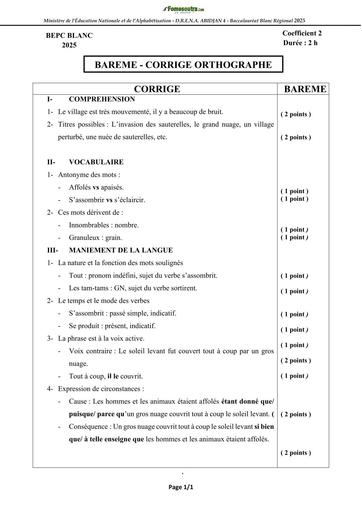 BEPC BLANC REGIONAL 2024 DREN ABIDJAN 4 ORTHOGRAPHE BAREME by TEHUA